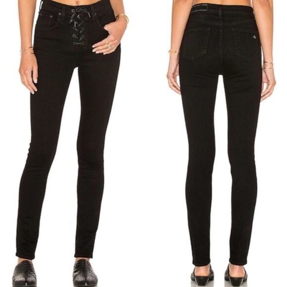 Rag & Bone Lace Up Skinny Jeans Black Coal cotton blend casual pockets high rise - Picture 1 of 13
